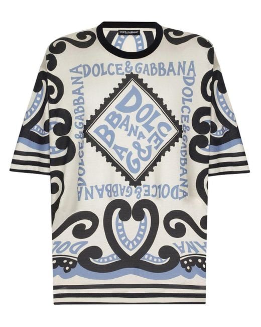 Dolce & Gabbana T-Shirt aus Seide mit Marina-Print in Black für Herren