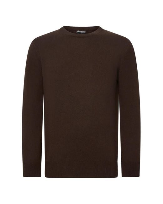 Franzese Collection Brown Ribbed Crew-Neck Cashmere Sweater for men