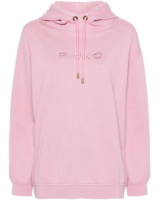 Pinko Pink Logo-embroidered Cotton Hoodie