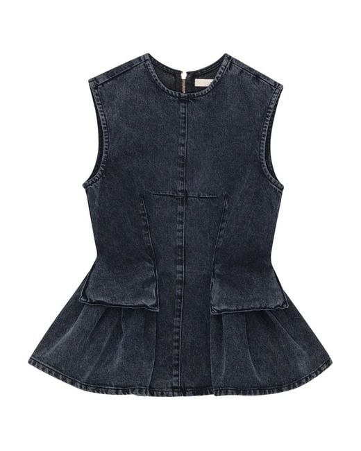 Remain Blue Peplum Zip-Fastening Top