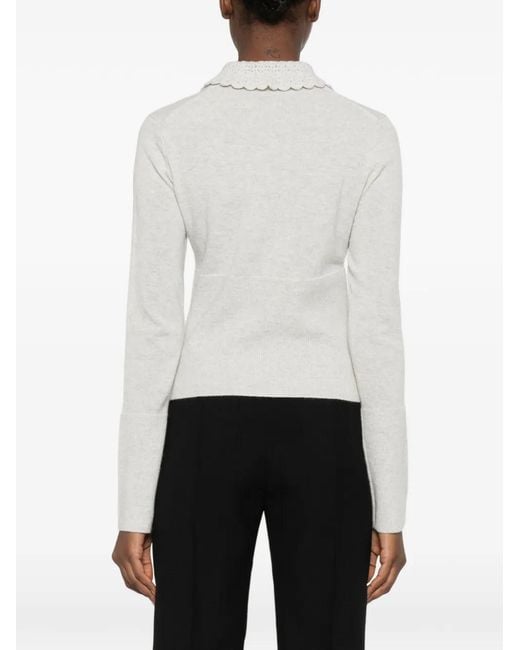 Chloé White Crocheted Collar Wool Cardigan