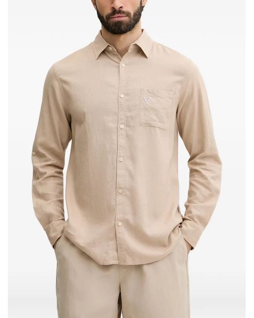 Guess Natural Logo-Patch Chest-Pocket Shirt for men