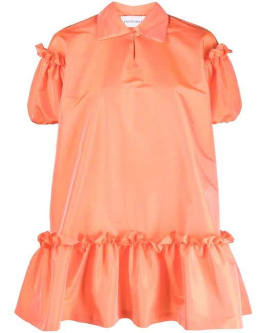 Viktor & Rolf Orange Robe Courte À Manches Bouffantes