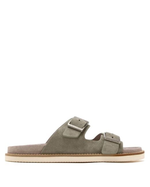 Brunello Cucinelli Green Double-Buckle Suede Sandals for men