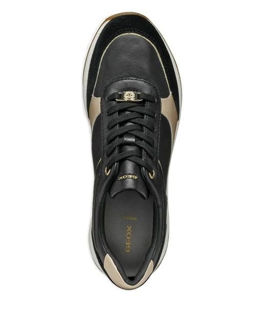 Geox Black Desya Leather-Detail Sneakers