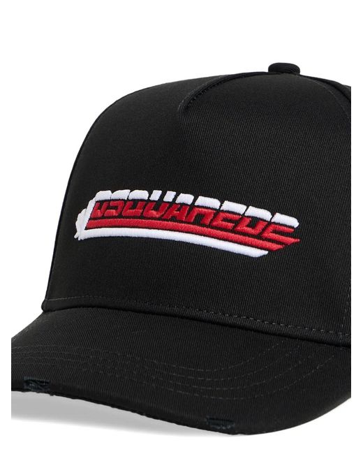 DSquared² Black Logo-Embroidered Distressed Baseball Cap for men
