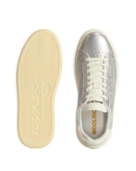 Woolrich White Metallic-Leather Platform Sneakers