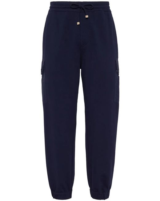 Brunello Cucinelli Blue Straight-Leg Cotton-Blend Track Pants for men