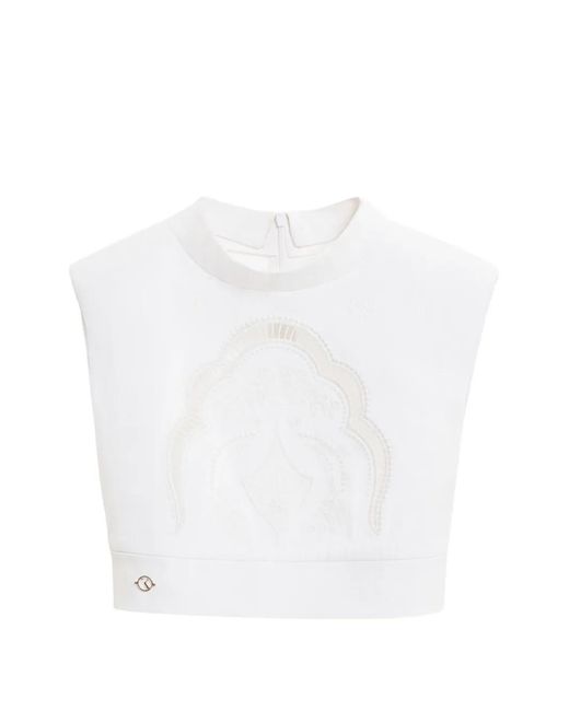 Saiid Kobeisy White Perforated Crop Top