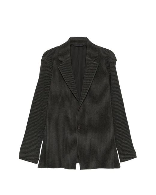 Homme Plissé Issey Miyake Black Pleated Single-Breasted Blazer for men