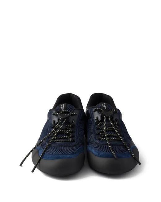 Prada Blue Speedrock Leather And Mesh Trainers for men