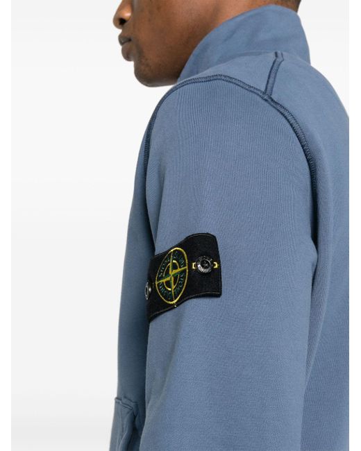 Stone Island Blue Compass Cotton Zip-up Sweatshirt for men