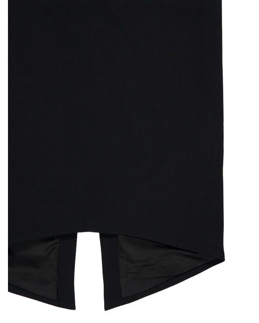Tom Ford Black Satin-Trim Pencil Midi Skirt