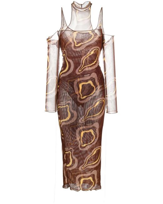 Julfer Brown Midikleid Mit Abstraktem Print