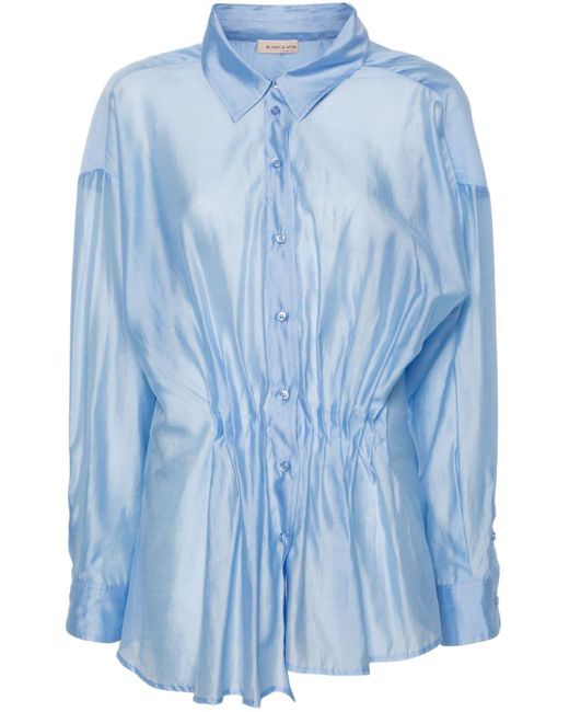 Blanca Vita Blue Pleated Spread-collar Shirt