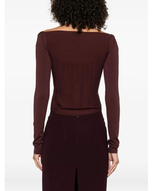 Mugler Purple Square-Neck Ribbed Top