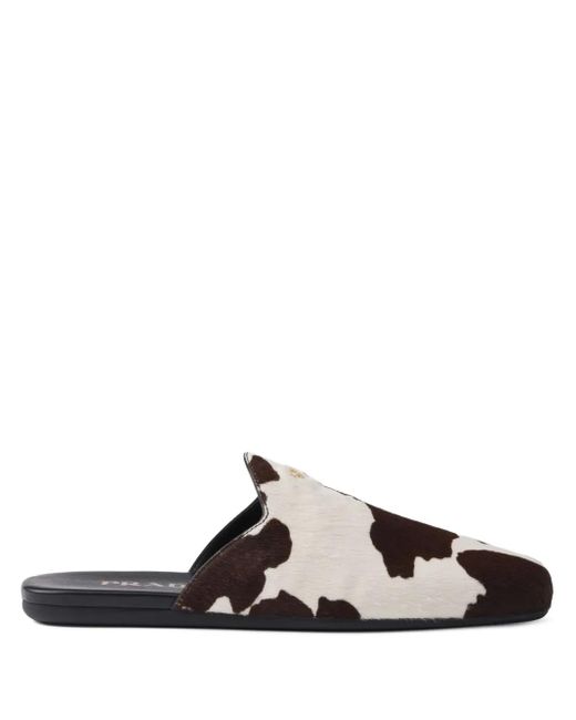 Prada Black Printed Leather Mules