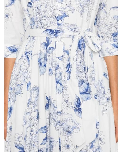 LAVI COUTURE White Floral-Print Belted Dress