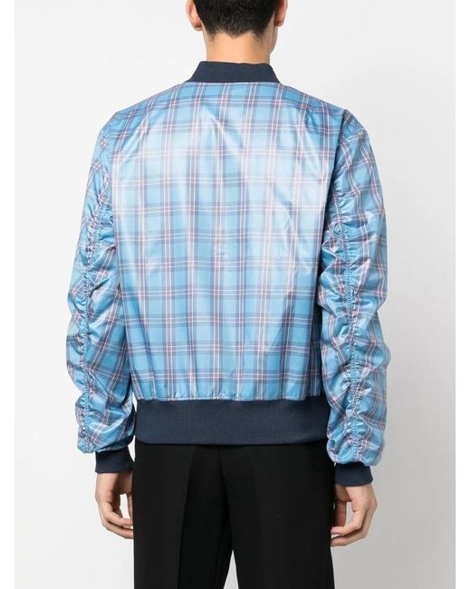 Viktor & Rolf Blue Logo-Detail Tartan-Check Bomber Jacket for men