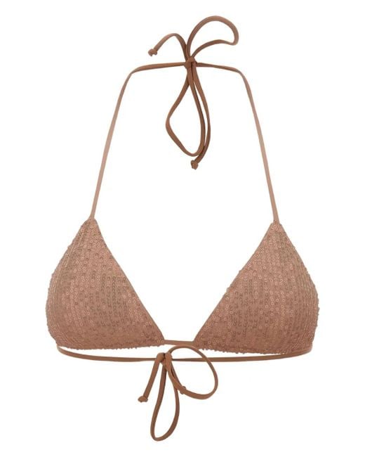Mc2 Saint Barth Natural Sequin-Embellished Triangle Bikini Top