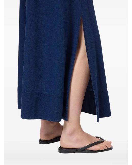 Closed Blue Gathered Slit Maxi Skirt