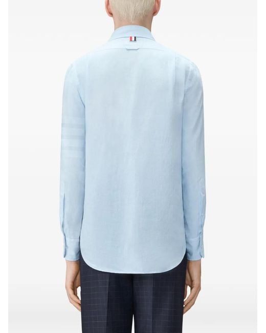 Thom Browne Blue 4-Bar Linen Shirt for men