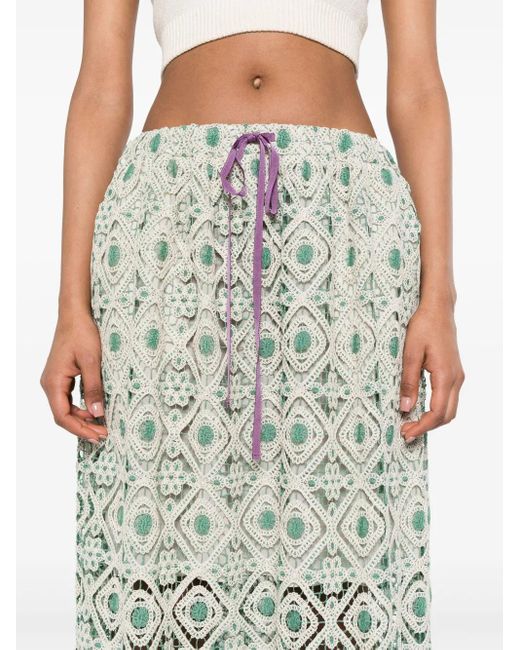 LaDoubleJ White Macramé Drawstring Midi Skirt