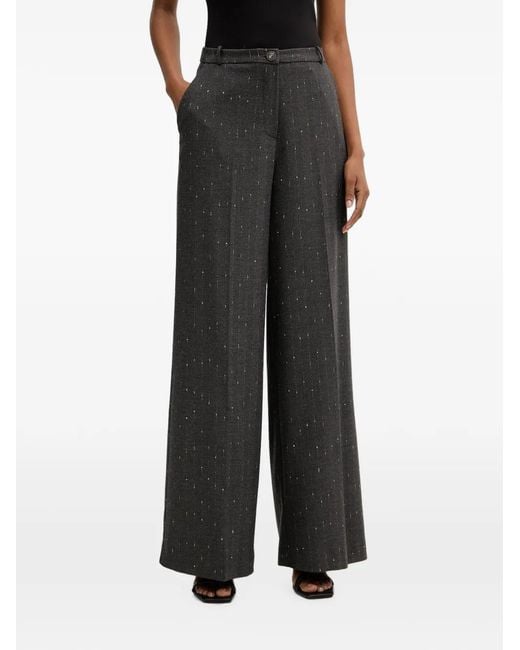 Haveone Black Pinstripe-Pattern Wide-Leg Trousers