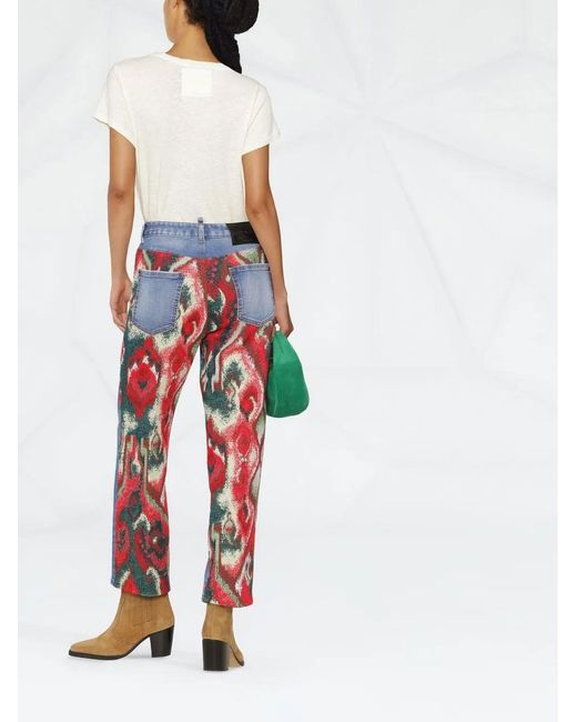 DSquared² Blue Contrast-Panel Straight-Leg Jeans