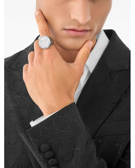 Philipp Plein White Edge Hexagonal Ring for men