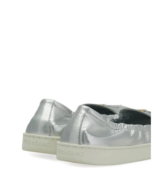 Ferragamo White Flexible Loafers With Mini Bow-Detail