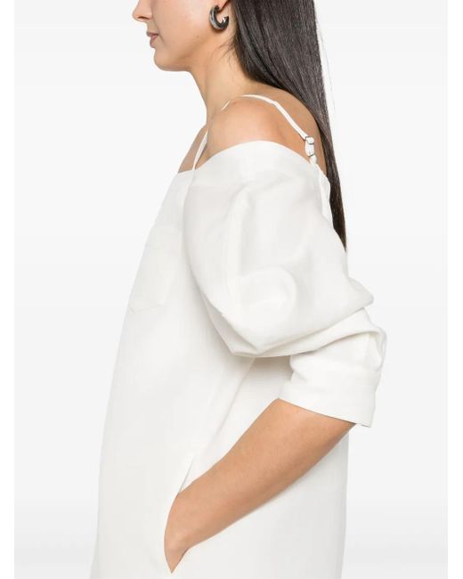 Sacai White Cold-Shoulder Mini Dress