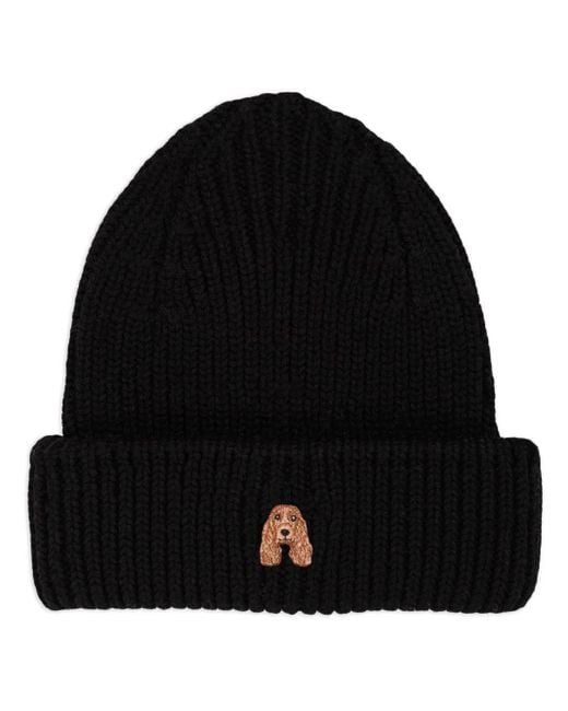 PELO FOUNDATION Black Dog-Appliqué Beanie