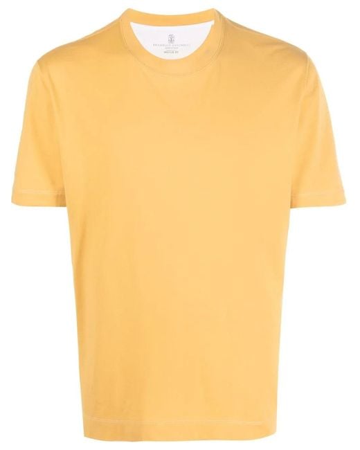Brunello Cucinelli Yellow Round-Neck Short-Sleeved T-Shirt for men