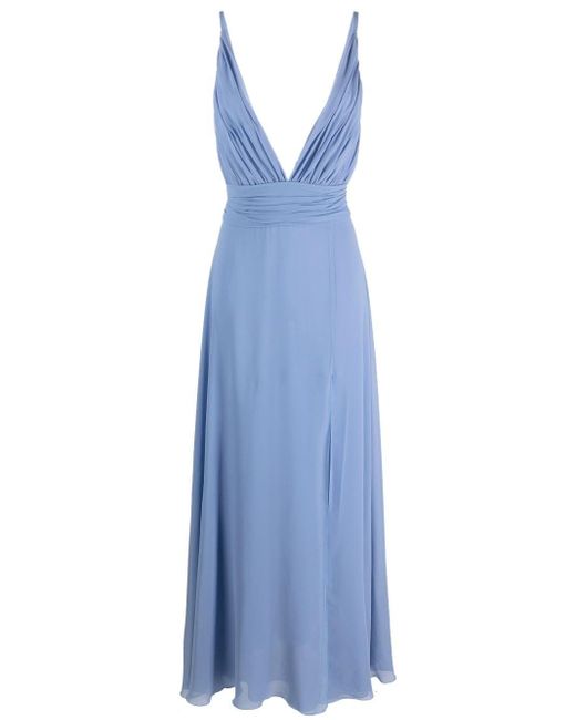 Blanca Vita Blue Pleated V-neck Gown