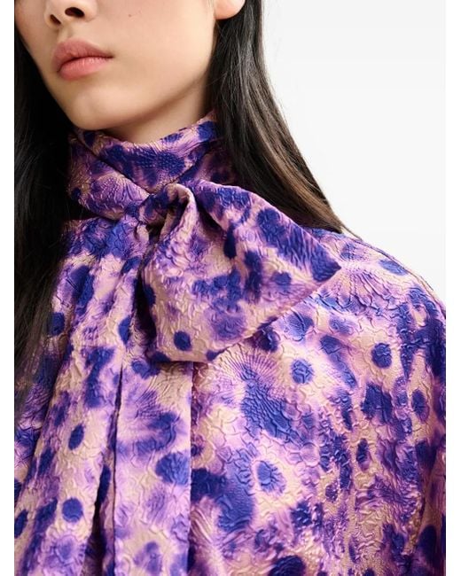 Essentiel Antwerp Purple Abstract-Print Tie-Neck Blouse