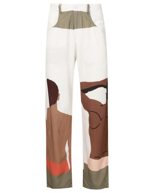 Amir Slama White Graphic-Print Linen-Blend Trousers for men