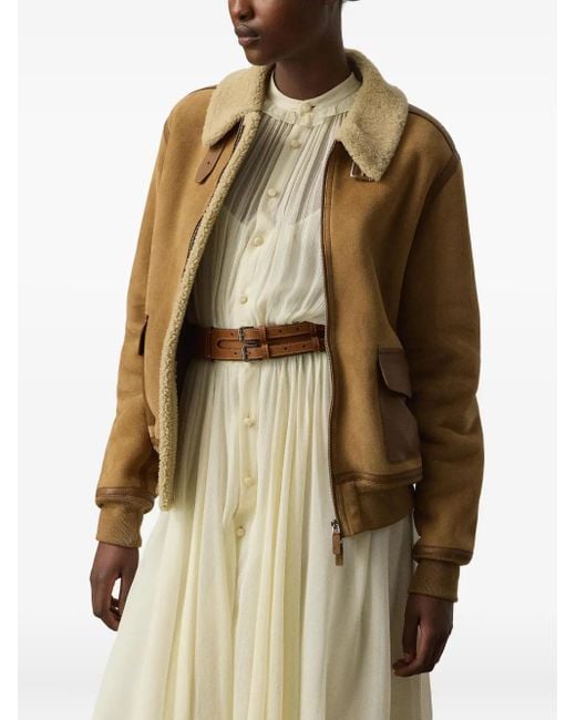 Ralph Lauren Brown Shearling-Collared Bomber Jacket