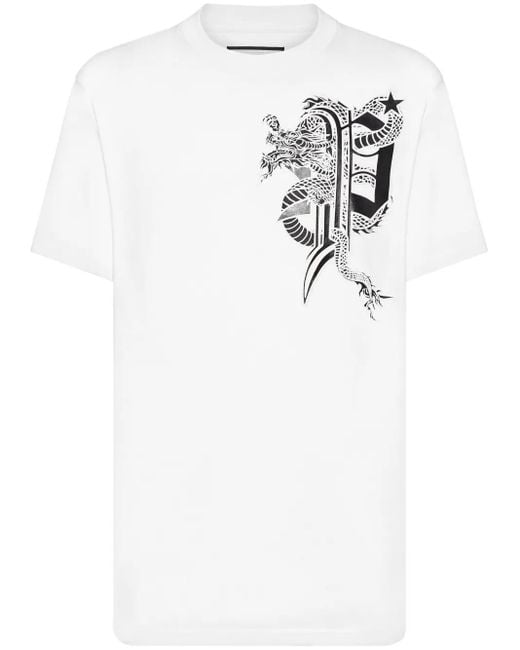 Philipp Plein White Ss Dragon T-Shirt for men