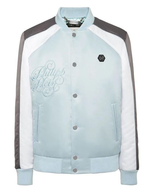 Philipp Plein Blue Logo-Embroidered Satin Bomber Jacket for men