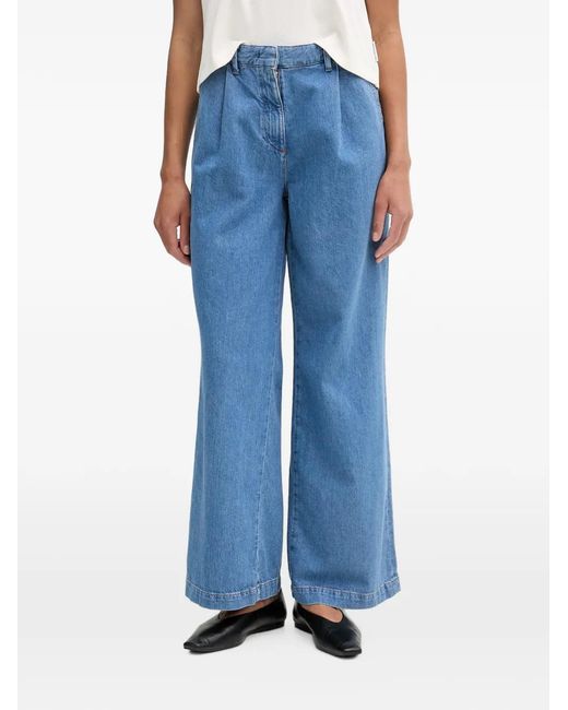 Marc O' Polo Blue Pleated Wide-Leg Jeans