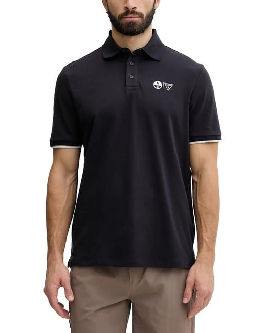 Guess Black X North Sails Logo-Print Tipped Polo Shirt for men