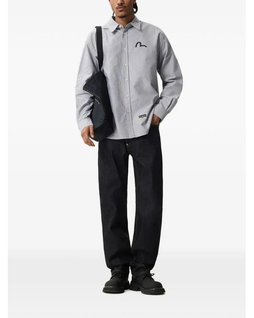 Evisu Gray Seagull-Print Button-Down Shirt for men