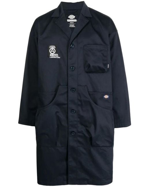 Neighborhood Blue Logo-Patch Single-Breasted Coat for men