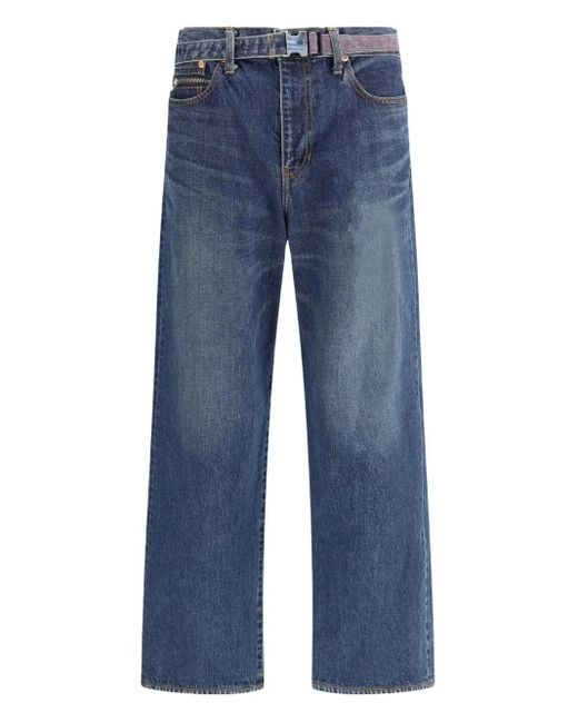 Sacai Blue Belted Zip-Pocket Jeans for men