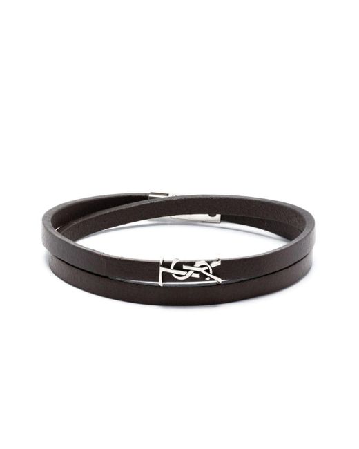 Saint Laurent White Cassandre-Plaque Leather Bracelet