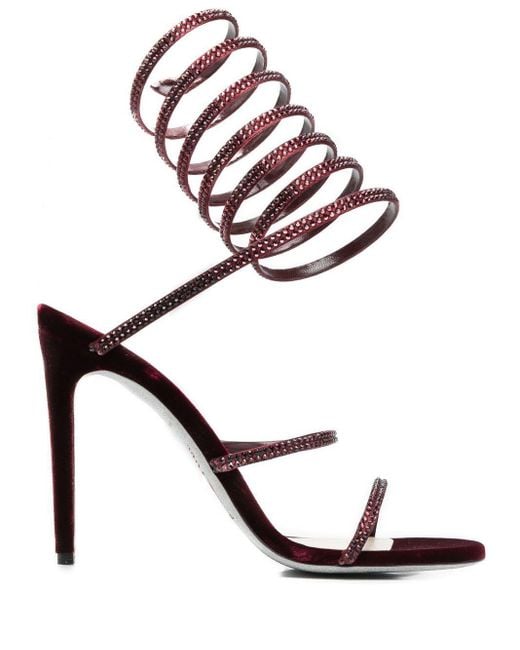 Rene Caovilla Leather Super Cleo Wraparound Sandals in Red | Lyst