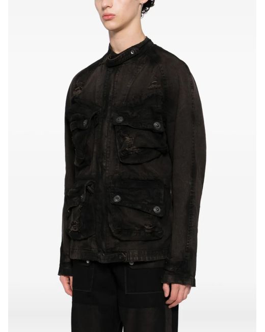 Julius Black Distressed-Effect Denim Jacket for men