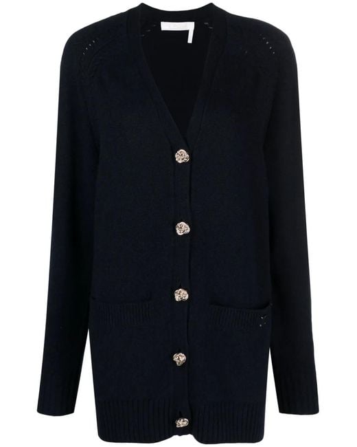 Chloé Blue V-Neck Fine-Knit Cardigan