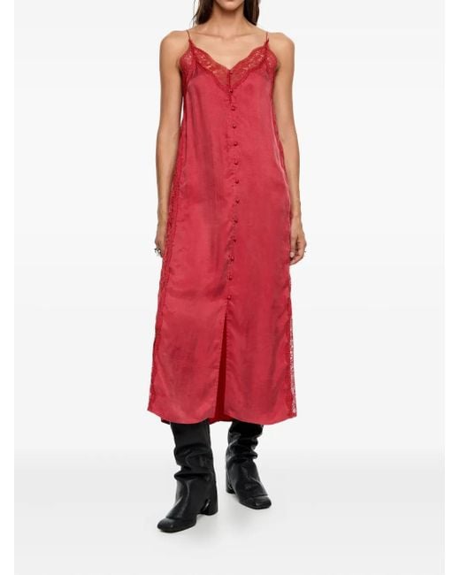 Bimba Y Lola Lace Button Midi Dress in Red | Lyst